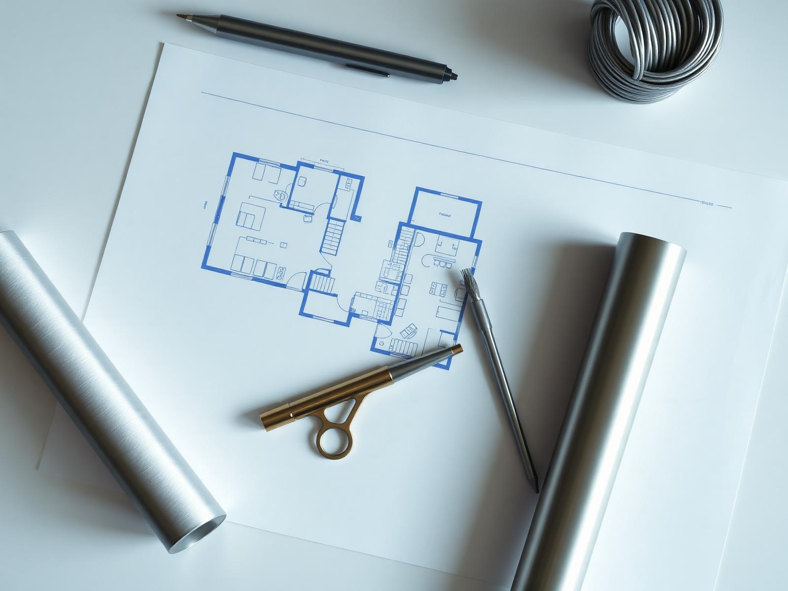 Engineering desk with technical drawings and predictive models