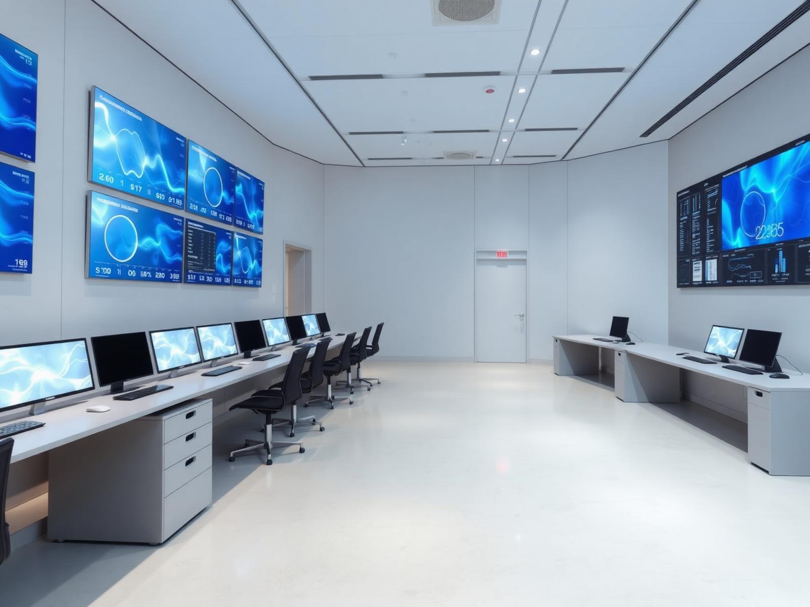 Operations control room with engineers monitoring infrastructure telemetry